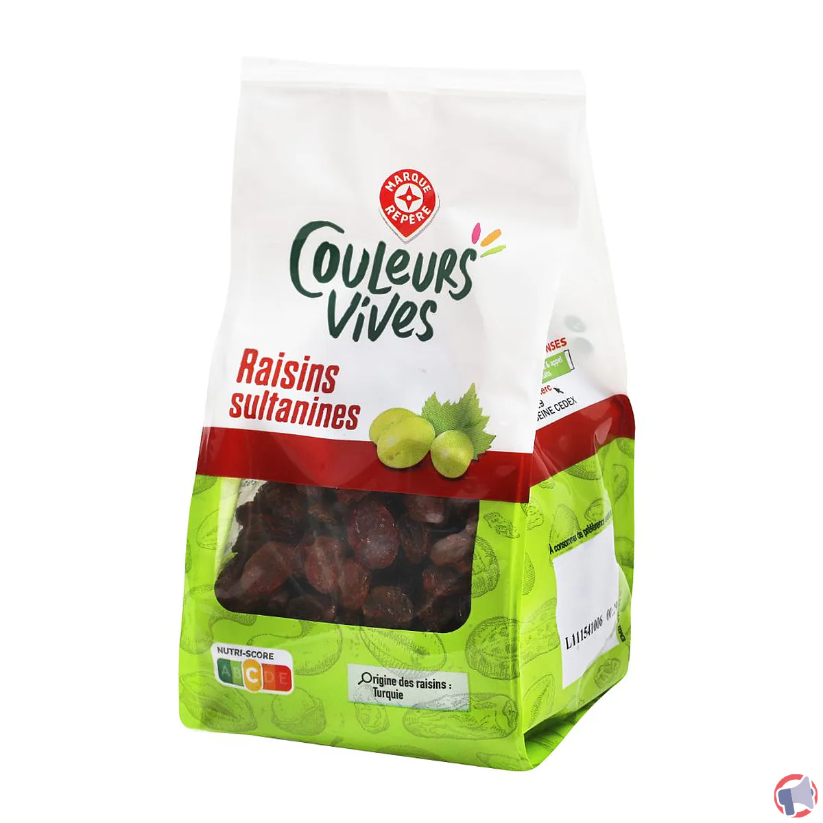 Rappel produit : raisins secs sultanines 250g de la marque Couleurs Vives