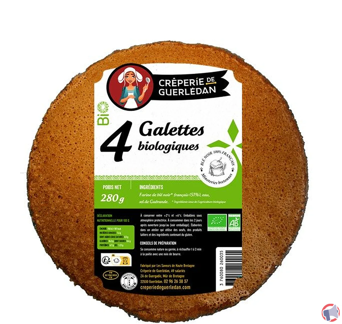 Rappel de galettes biologiques de la Crêperie de Guerlédan pour teneur excessive en aflatoxines