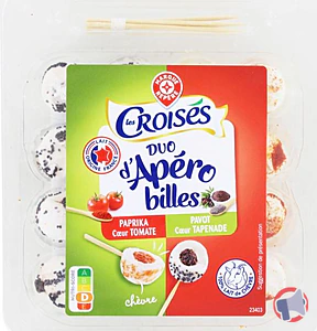 Rappel produit DUO DE BILLES CHÈVRE TOMATE/PAPRIKA - TAPENADE/PAVOT - 65G LES CROISES
