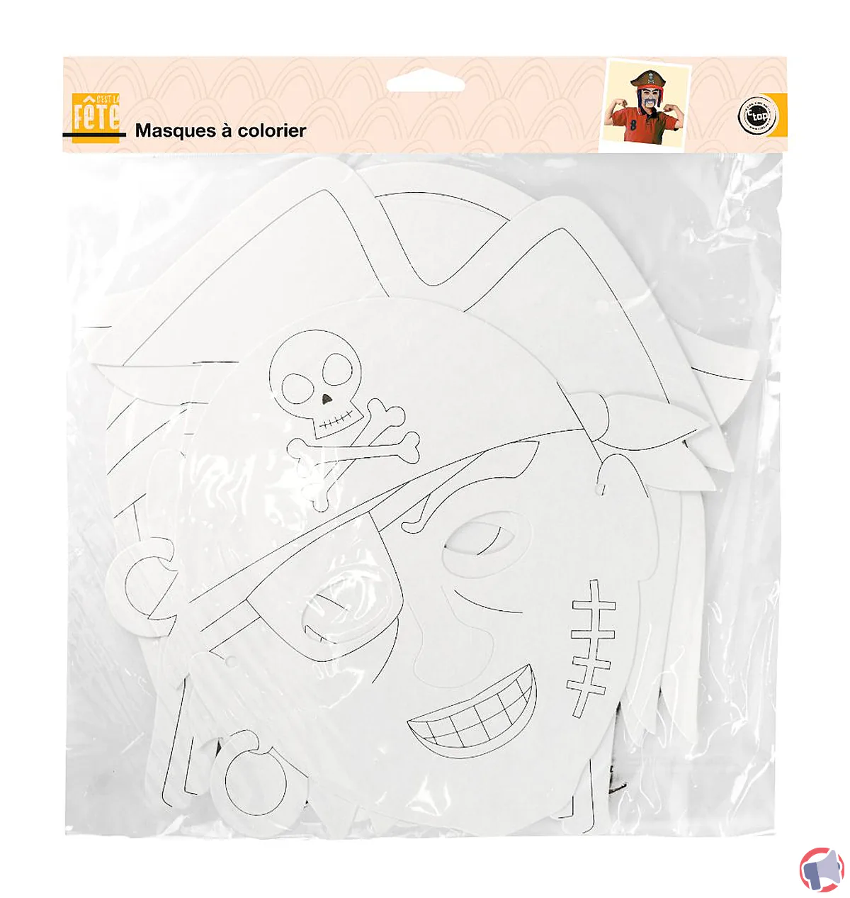 Rappel de produit : lot de 4 masques pirates en carton à colorier de la marque CTOP C'est la fête