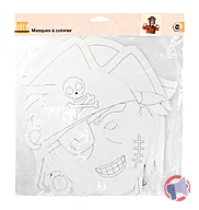 Rappel produit Lot de 4 masques pirates en carton à colorier, constitués d'une face en carton blanc et d'un élastique argenté amovible avec des barreaux métalliques aux extrémités. CTOP C'est la fête (photo numéro 1)