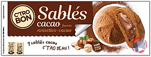 Rappel produit Sablés cacao fourrés noisettes-cacao C'TROBON