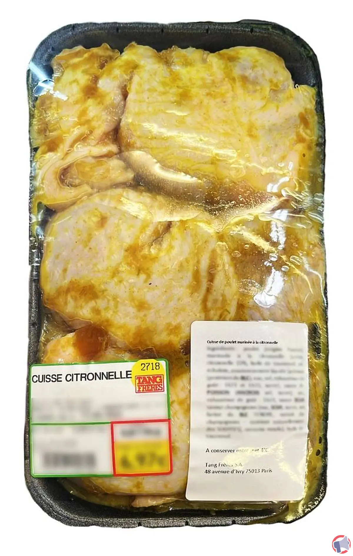 Rappel de produit : Cuisses de poulet marinées à la citronnelle vendues chez Tang Frères
