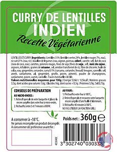 Rappel produit Curry de lentilles indien