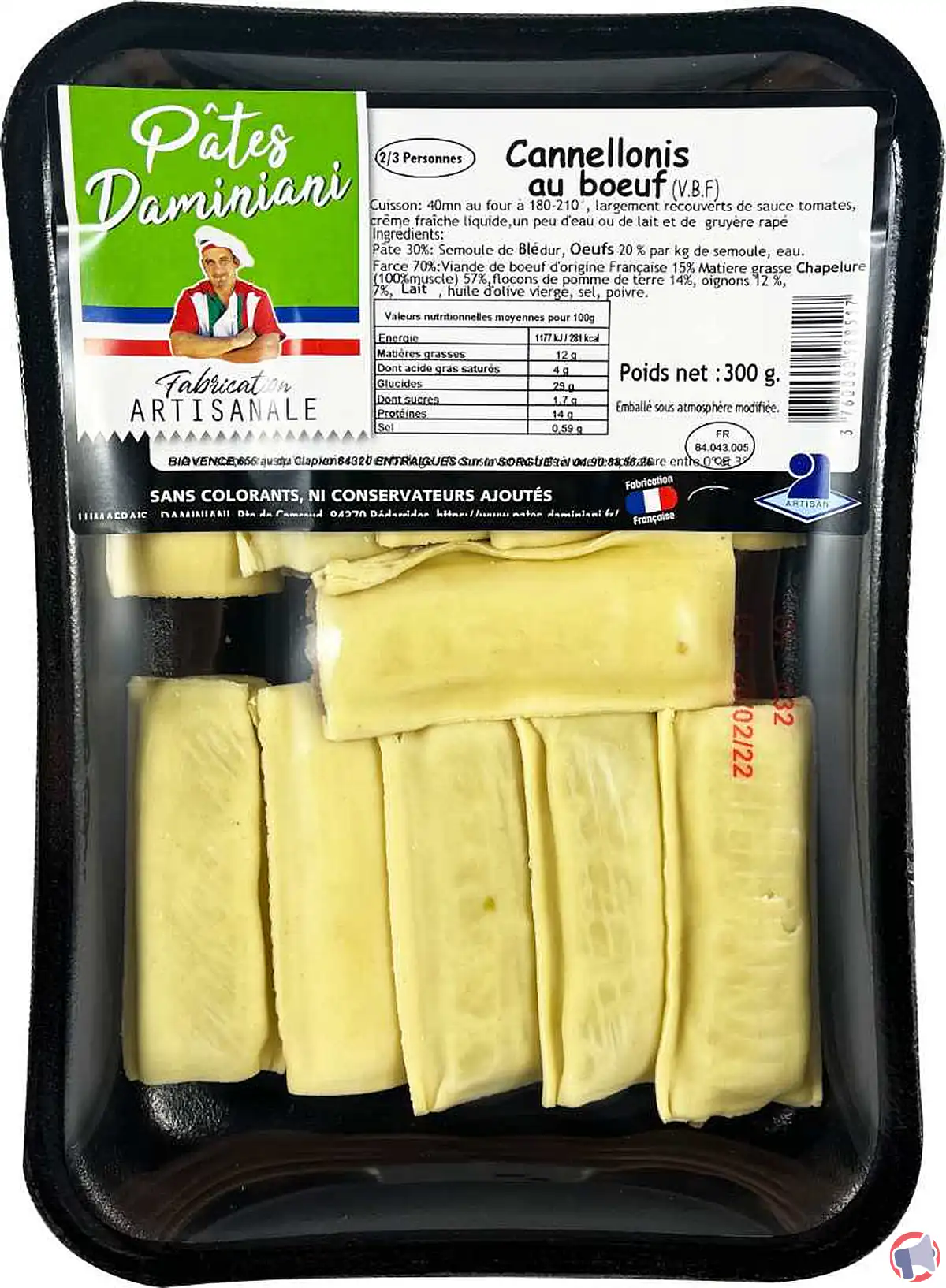 Rappel de produit : cannelloni au bœuf Daminiani pour risque de listériose