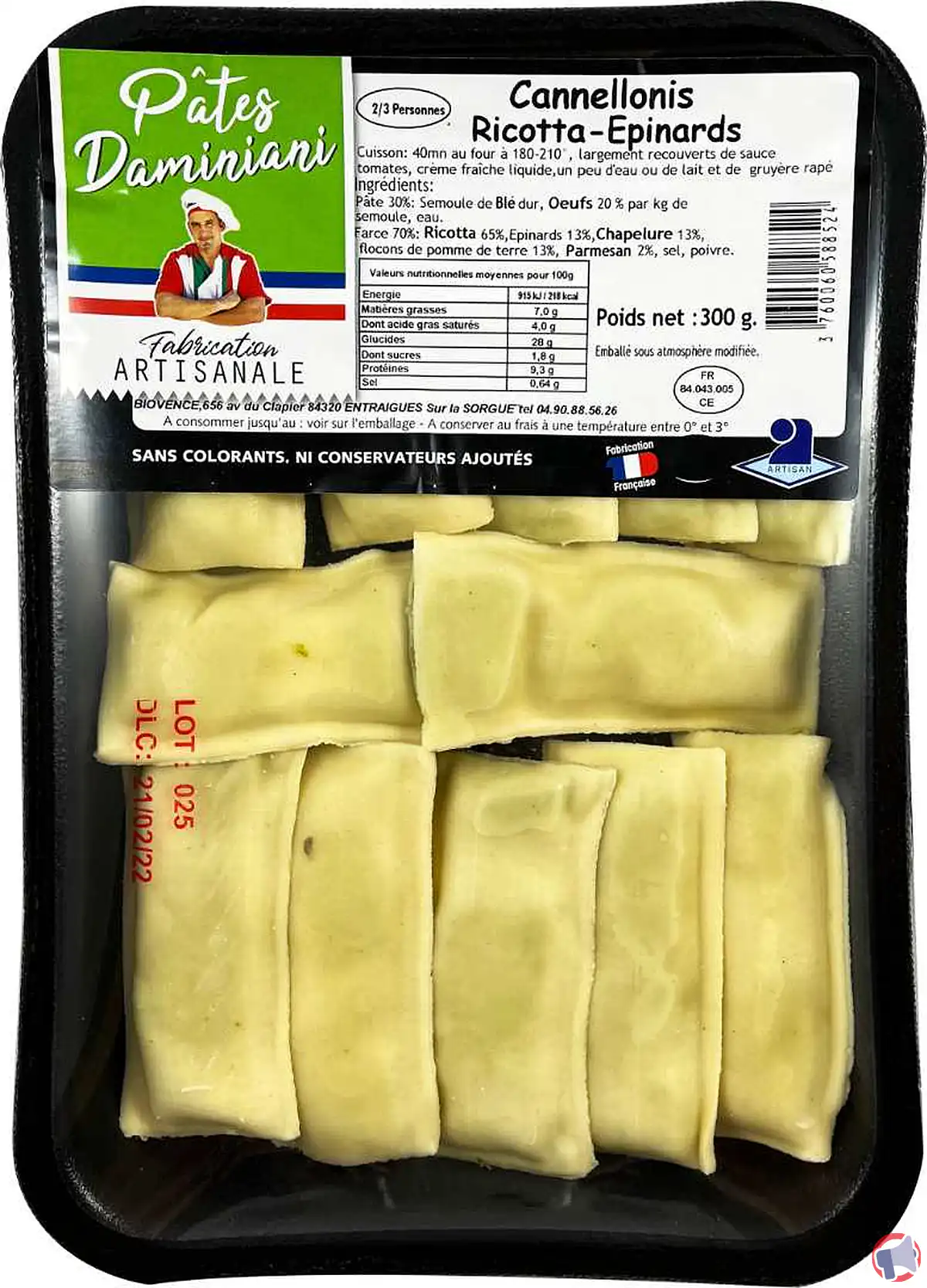 Rappel produit : cannelloni ricotta épinard de la marque Daminiani