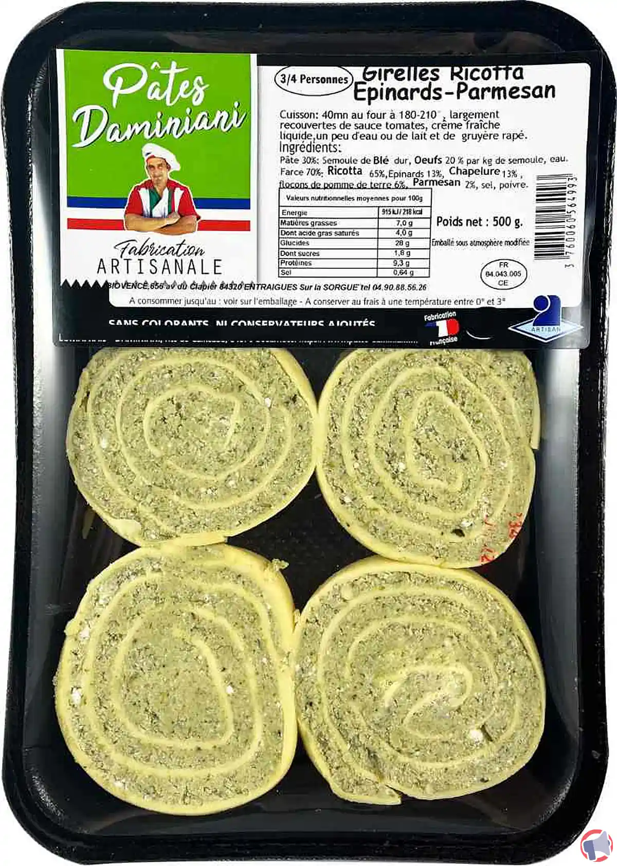 Rappel de produit : girelles ricotta épinard parmesan de la marque Daminiani