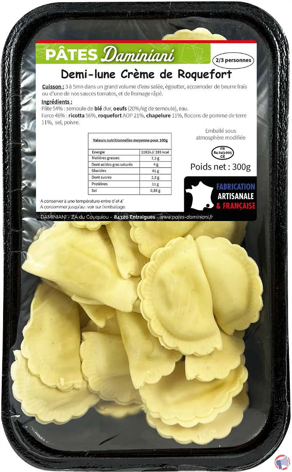Rappel produit : Ravioli Soleil Crème de Roquefort de la marque Daminiani