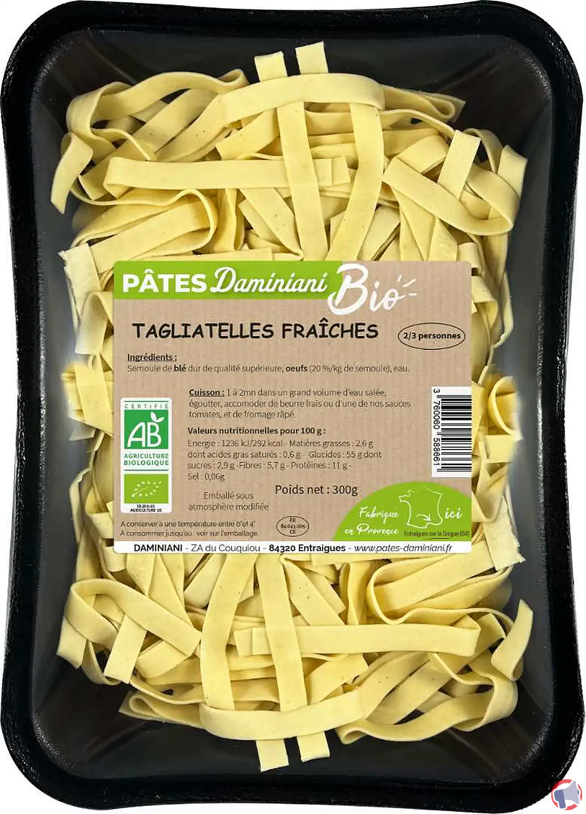 Rappel de produit : tagliatelles fraîches aux œufs bio Daminiani
