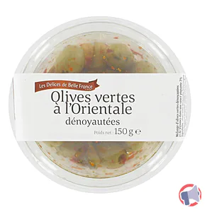 Rappel produit OLIVES VERTES A L'ORIENTALE DENOYAUTEES LES DELICES DE BELLE FRANCE
