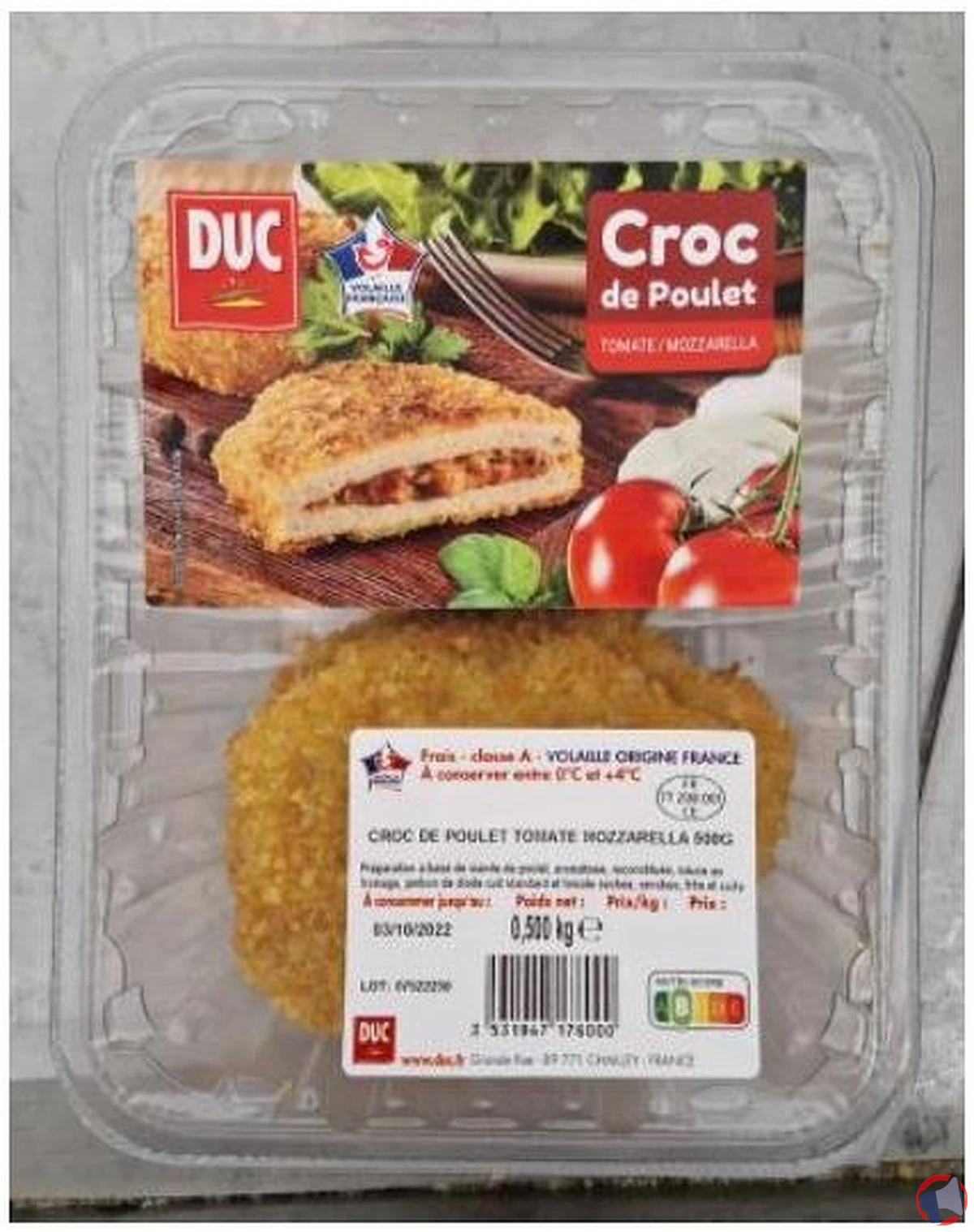 Rappel de produit : Croc Plt Tmte Mozzax4 Duc VF PF500G de la marque Duc Volaille Française