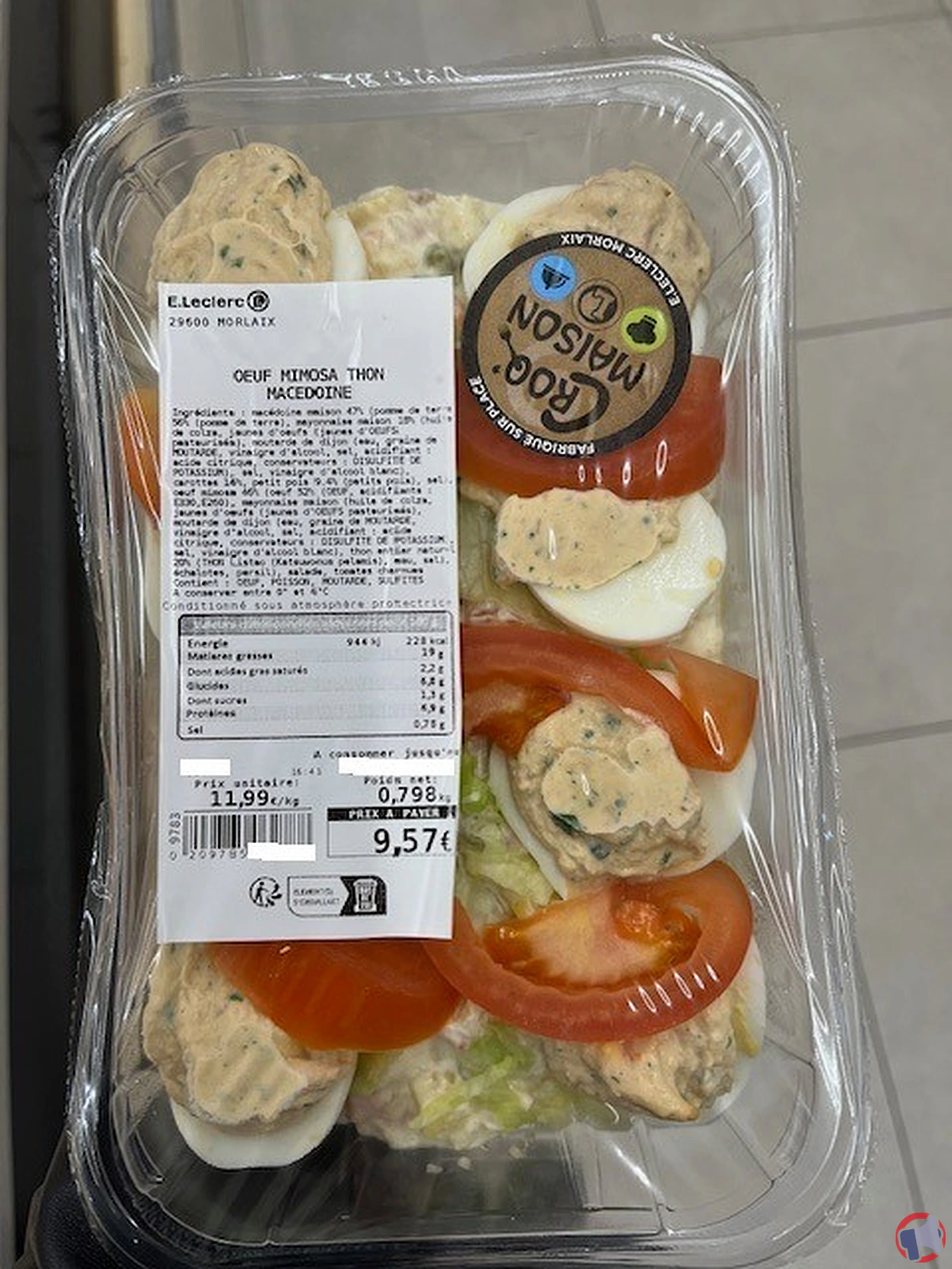 Rappel de produit : œuf mimosa thon macédoine de E.Leclerc Morlaix