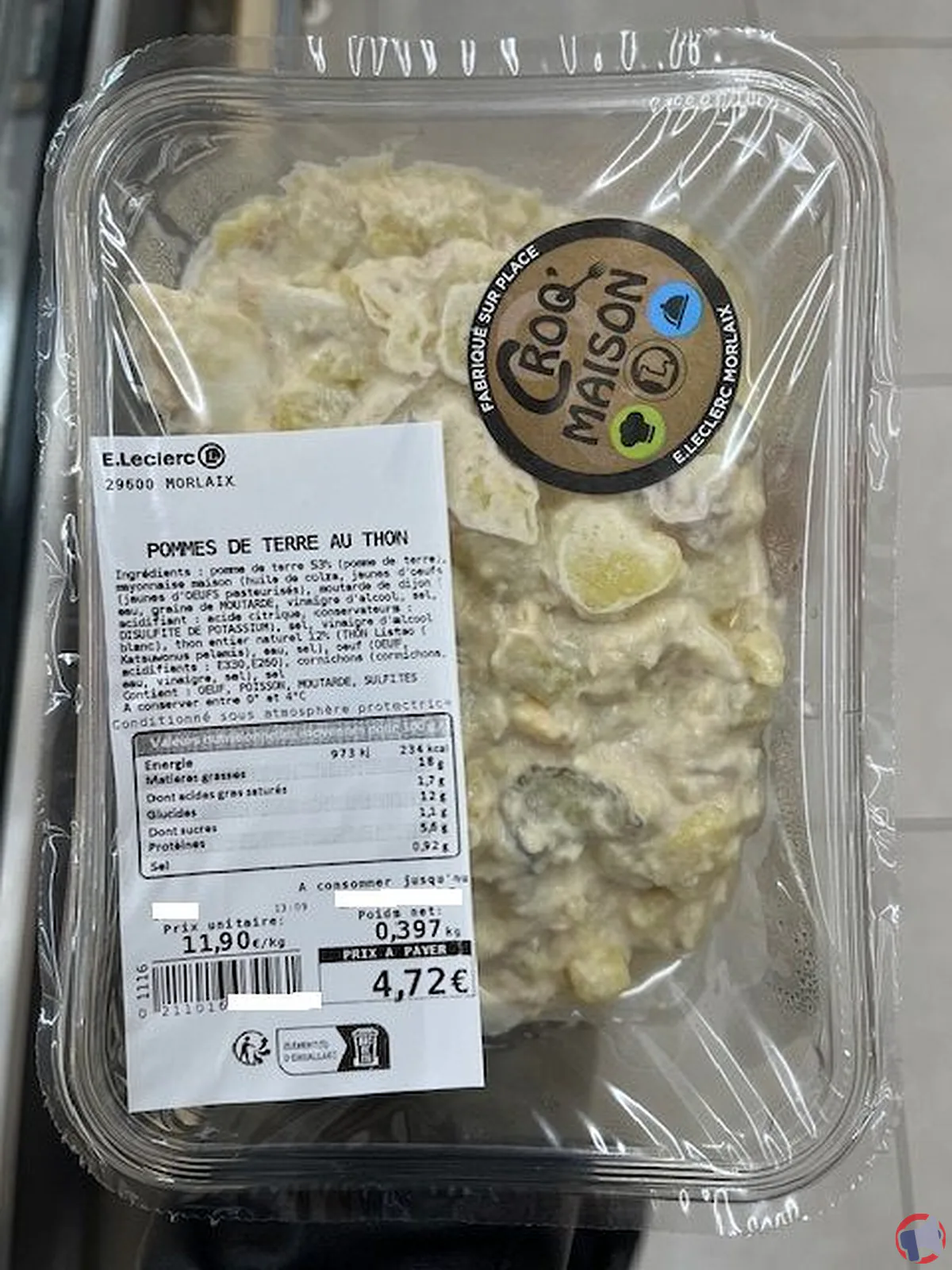 Rappel de produit : pommes de terre au thon E.Leclerc Morlaix