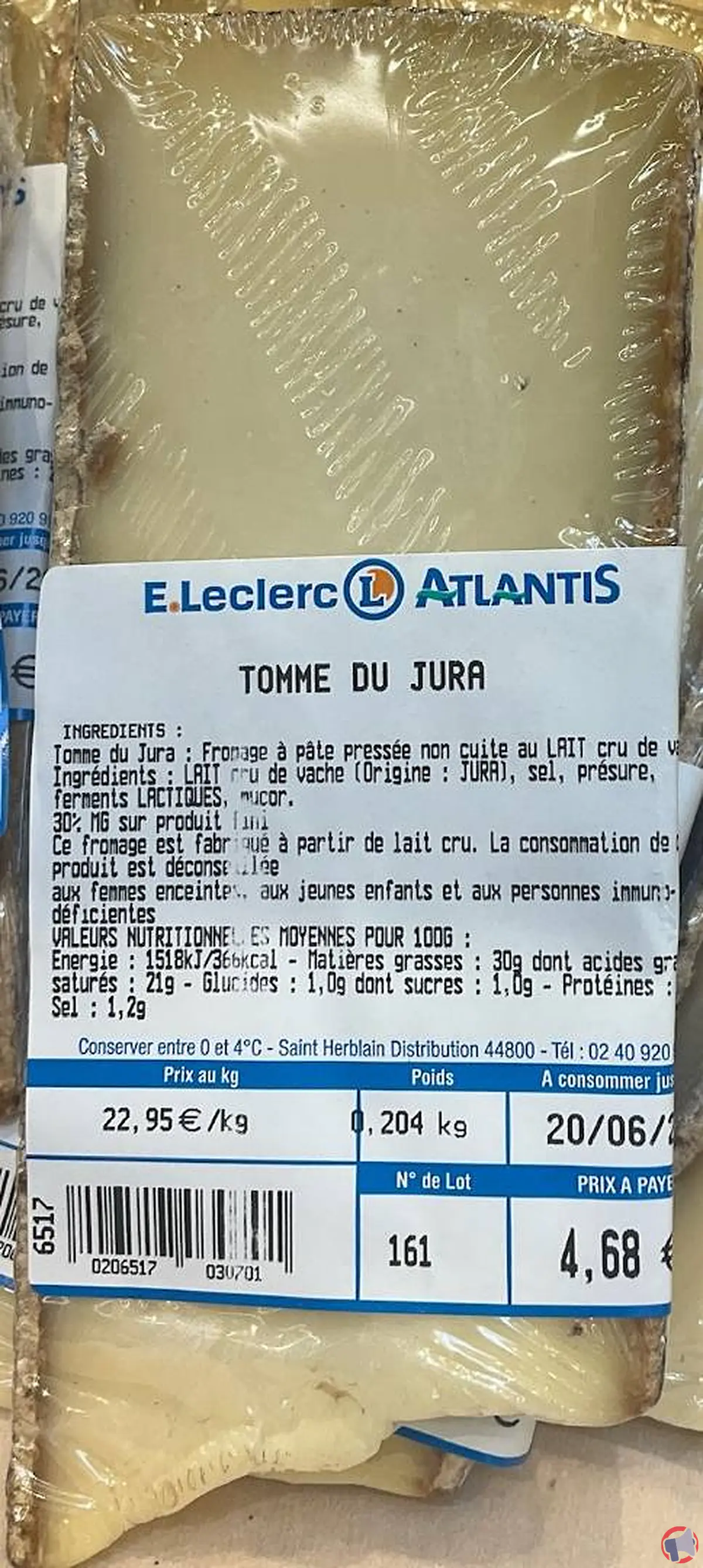 Rappel e.leclerc : tomme du jura, protégez-vous en vérifiant l’emballage