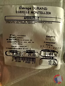 Rappel produit Andouille Elevage DURAND