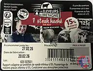 Rappel produit Steak haché 15% NEBH Eleveurs de Bretagne (photo numéro 1)