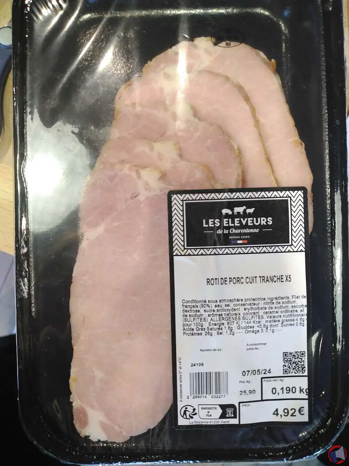 Rappel de produit : Rôti de porc cuit tranché x5 de la marque Les Eleveurs de la Charentonne pour risque de listeria