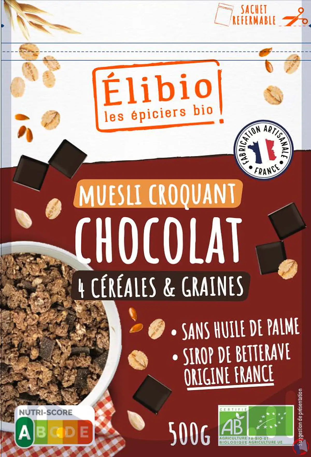 Rappel produit : muesli croquant chocolat ELIBIO contaminé au lactose