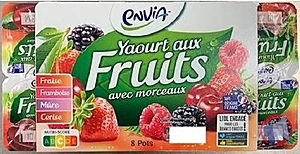Rappel produit Yaourt aux fruits avec morceaux Fraise, Framboise, Mûre, Cerise Envia
