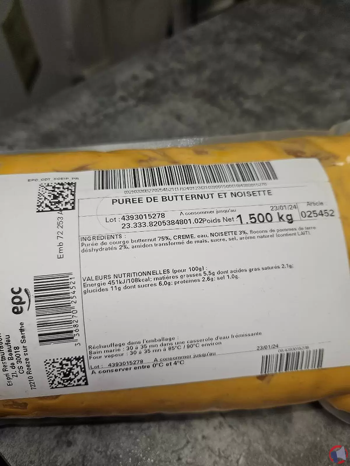 Rappel de produit : Purée de butternut EPC, risque de modifications organoleptiques