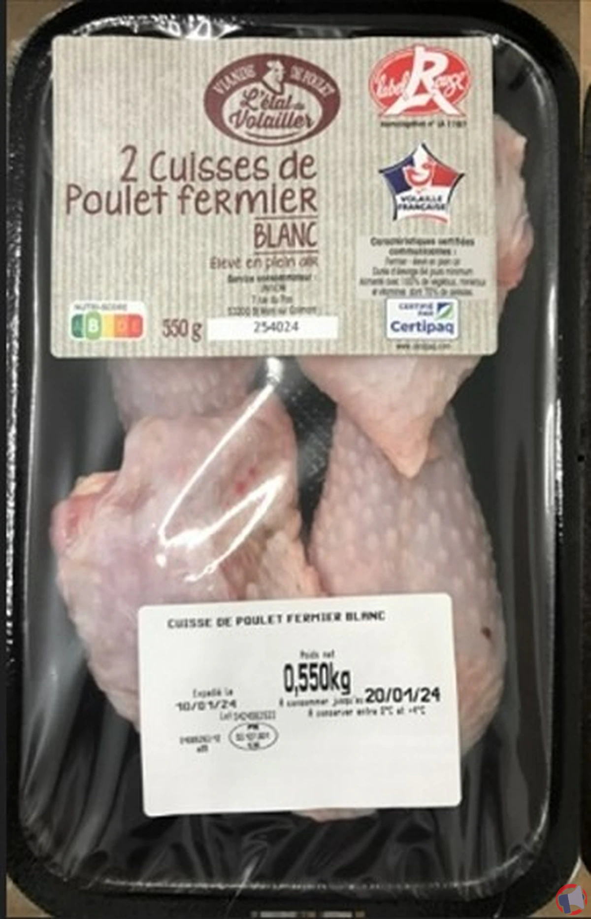 Rappel de cuisses de poulet fermier blanc Label Rouge de la marque Etal du volailler pour cause de Listéria