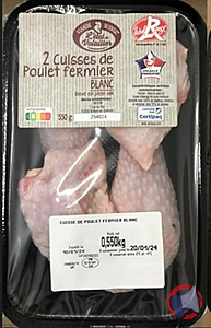 Rappel produit 2 Cuisses de poulet fermier blanc Label Rouge 550g Etal du volailler