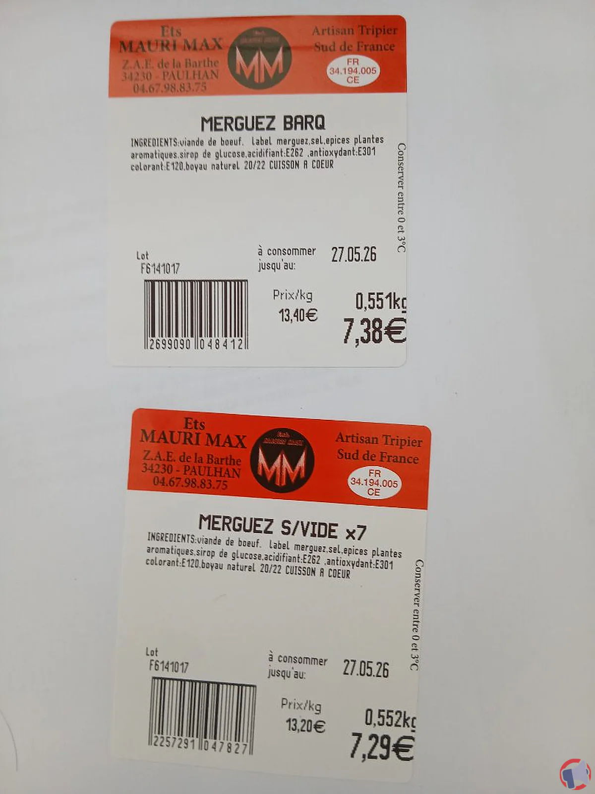 Rappel : merguez de la marque ets mauri max (rappelproduits.fr)