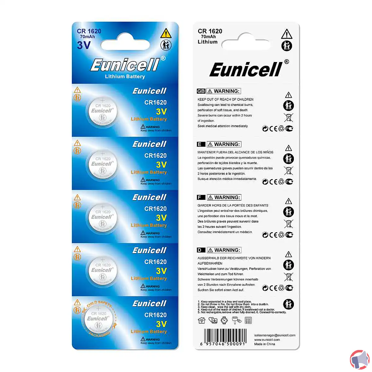 Rappel du lot Eunicell 5 piles boutons CR1620 : risques et informations consommateurs