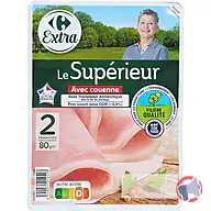 Rappel produit JAMBON CUIT SUPERIEUR AVEC COUENNE 2T 80g EXTRA CARREFOUR (photo numéro 1)