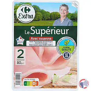 Rappel produit JAMBON CUIT SUPERIEUR AVEC COUENNE 2T 80g EXTRA CARREFOUR