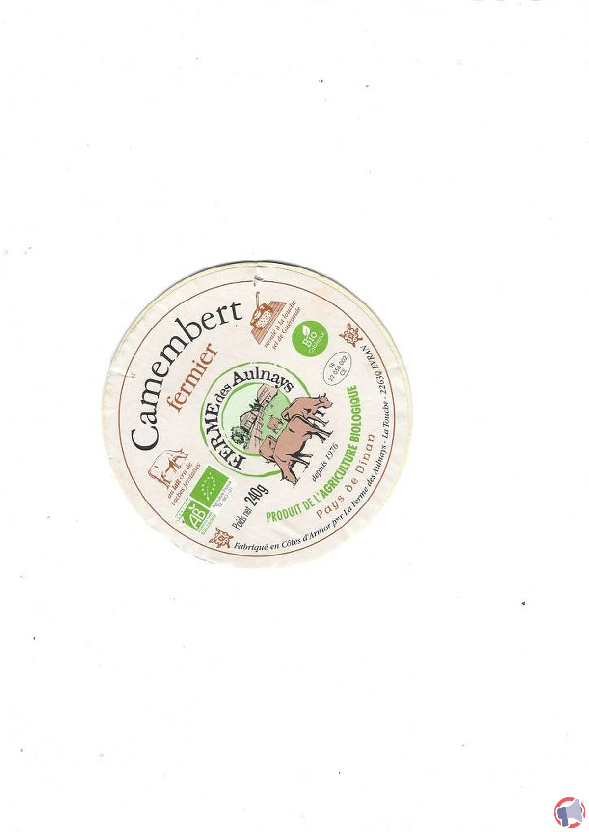 Rappel de produit : camembert fermier de la ferme des aulnays