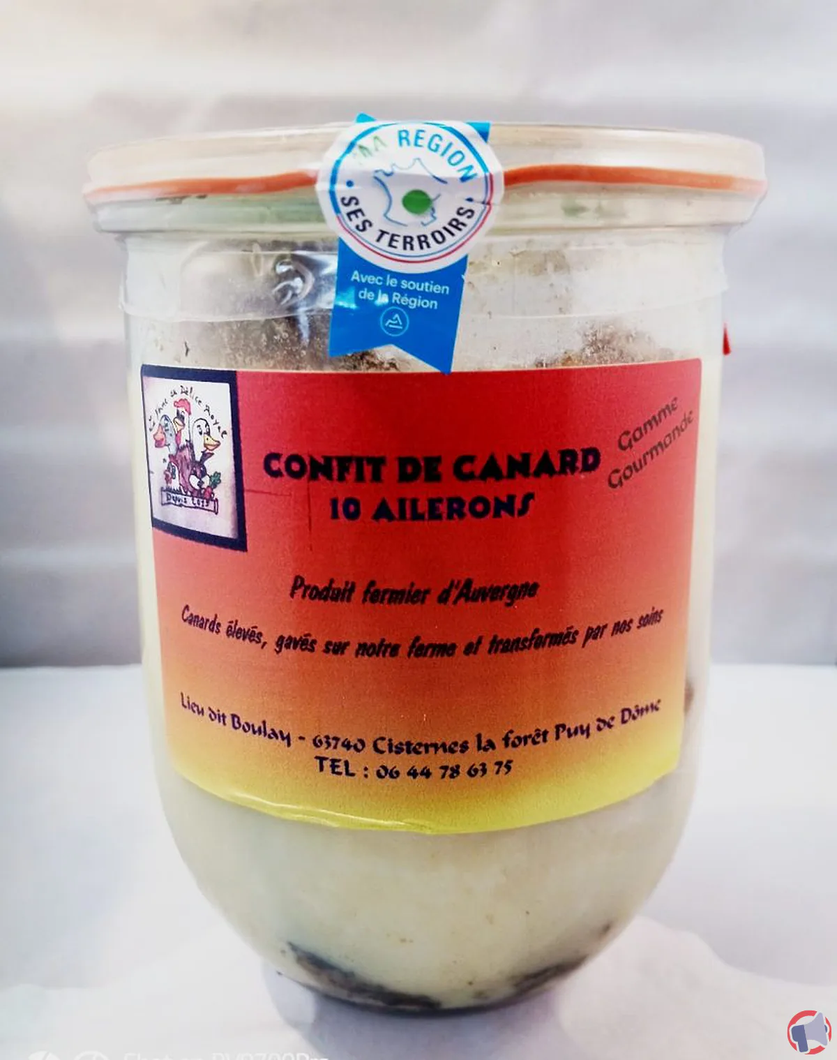 Rappel produit : Confit de canard 10 ailerons de la marque La ferme au délice royal