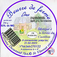 Rappel produit Beurre de ferme Doux LA FERME DUMESNIL