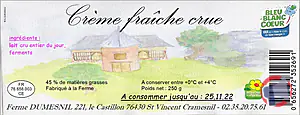 Rappel produit CREME CRUE LA FERME DUMESNIL