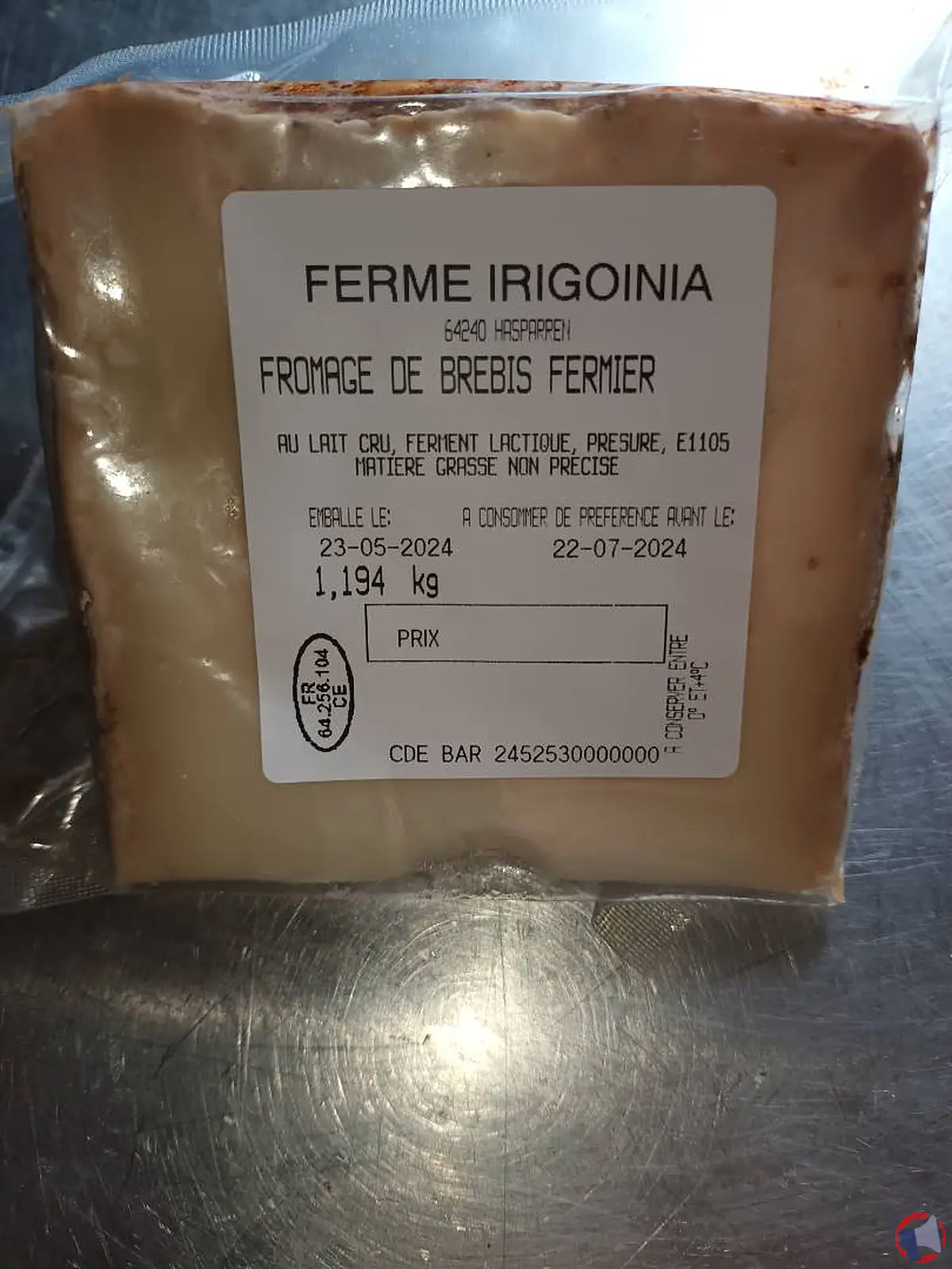 Rappel de produit : Fromage de brebis fermier au lait cru de la marque Ferme IRIGOINIA