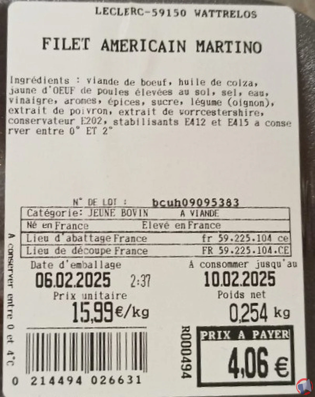 Rappel produit : filet américain martino en raison d'une erreur d'étiquetage