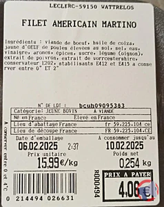 Rappel produit FILET AMERICAIN MARTINO
