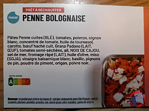 Rappel produit PENNE BOLOGNAISE AVEC PARMESAN Foodmaker
