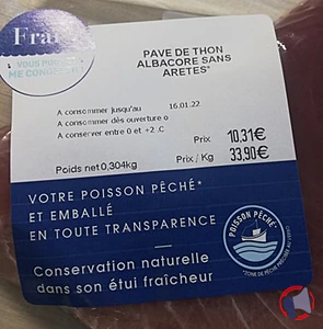 Rappel produit Pavé de Thon albacore frais 250g Frais
