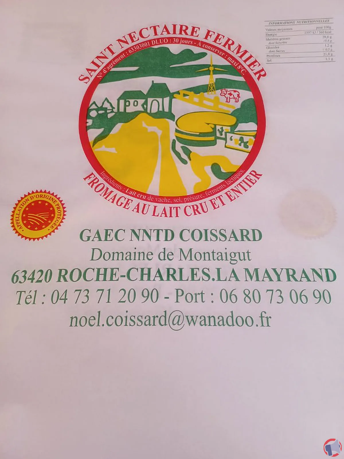 Rappel de Saint-Nectaire fermier au lait cru de la marque GAEC NNTD Coissard pour risque de salmonellose