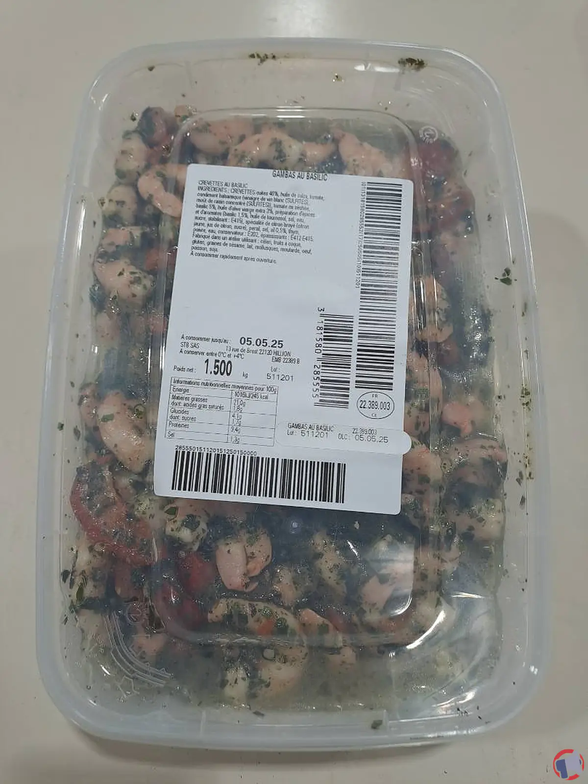 Rappel de gambas au basilic : risque de contamination à la listeria