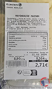 Rappel produit Gamme de plats préparés et snacks contenant de la mayonnaise