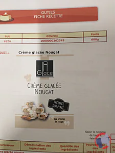 Rappel produit CREME GLACEE NOUGAT. LA GLACE