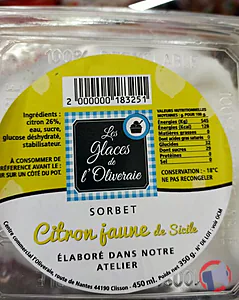 Rappel produit SORBET CITRON JAUNE DE SICILE LES GLACES DE L'OLIVERAIE