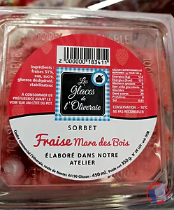 Rappel produit SORBET FRAISE MARA DES BOIS LES GLACES DE L'OLIVERAIE
