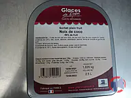 Rappel produit Sorbet plein fruit Noix de coco 2,5L / 1,625 kg Glaces de Lyon