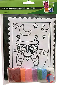Rappel produit Kit 2 cartes de sable et paillettes paon / hibou Graine Créative