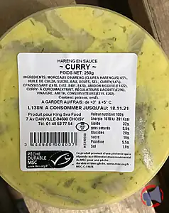 Rappel produit HARENGS SAUCE CURRY