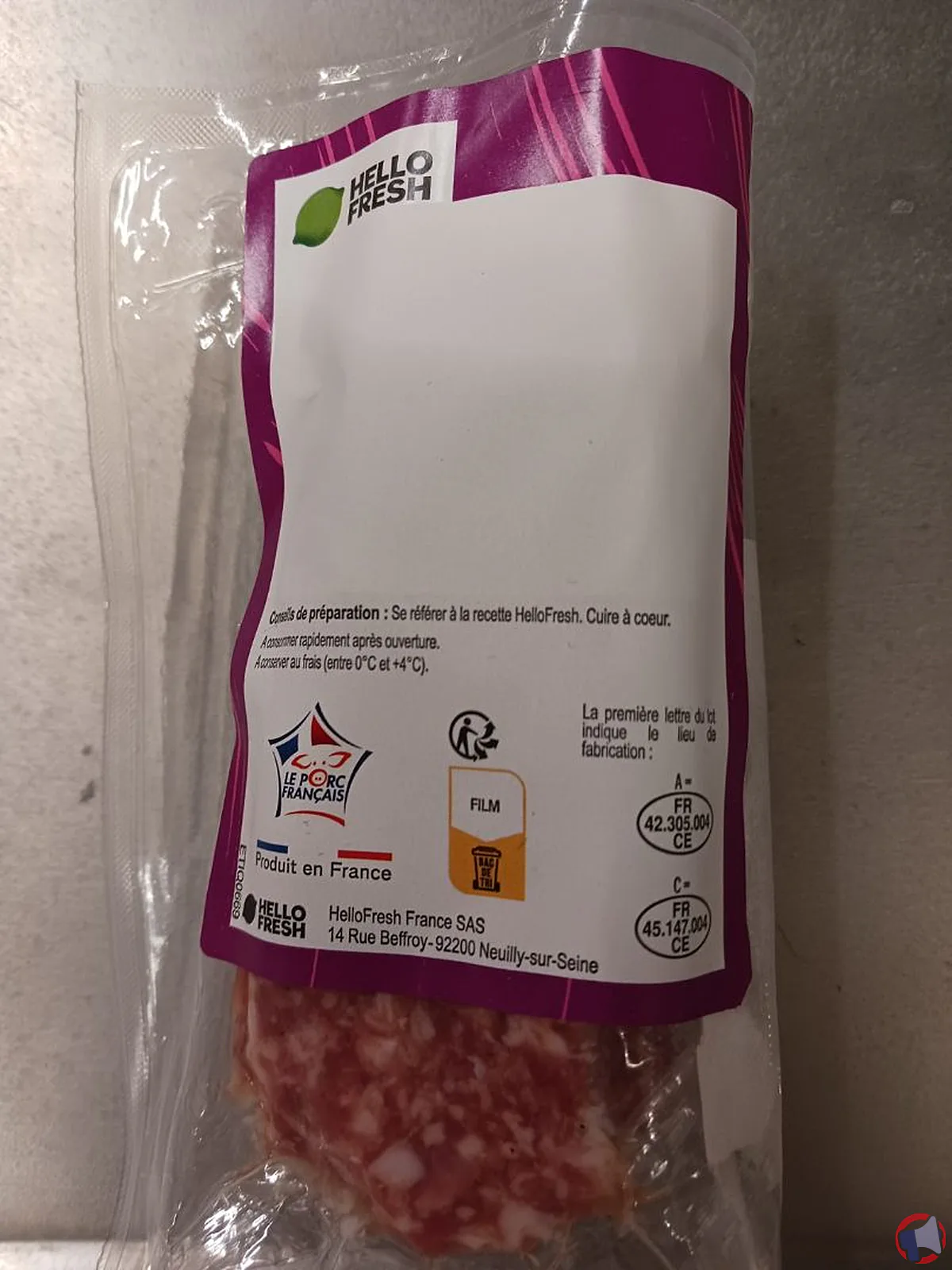 Rappel de produit : Saucisse de Toulouse de la marque Hello Fresh