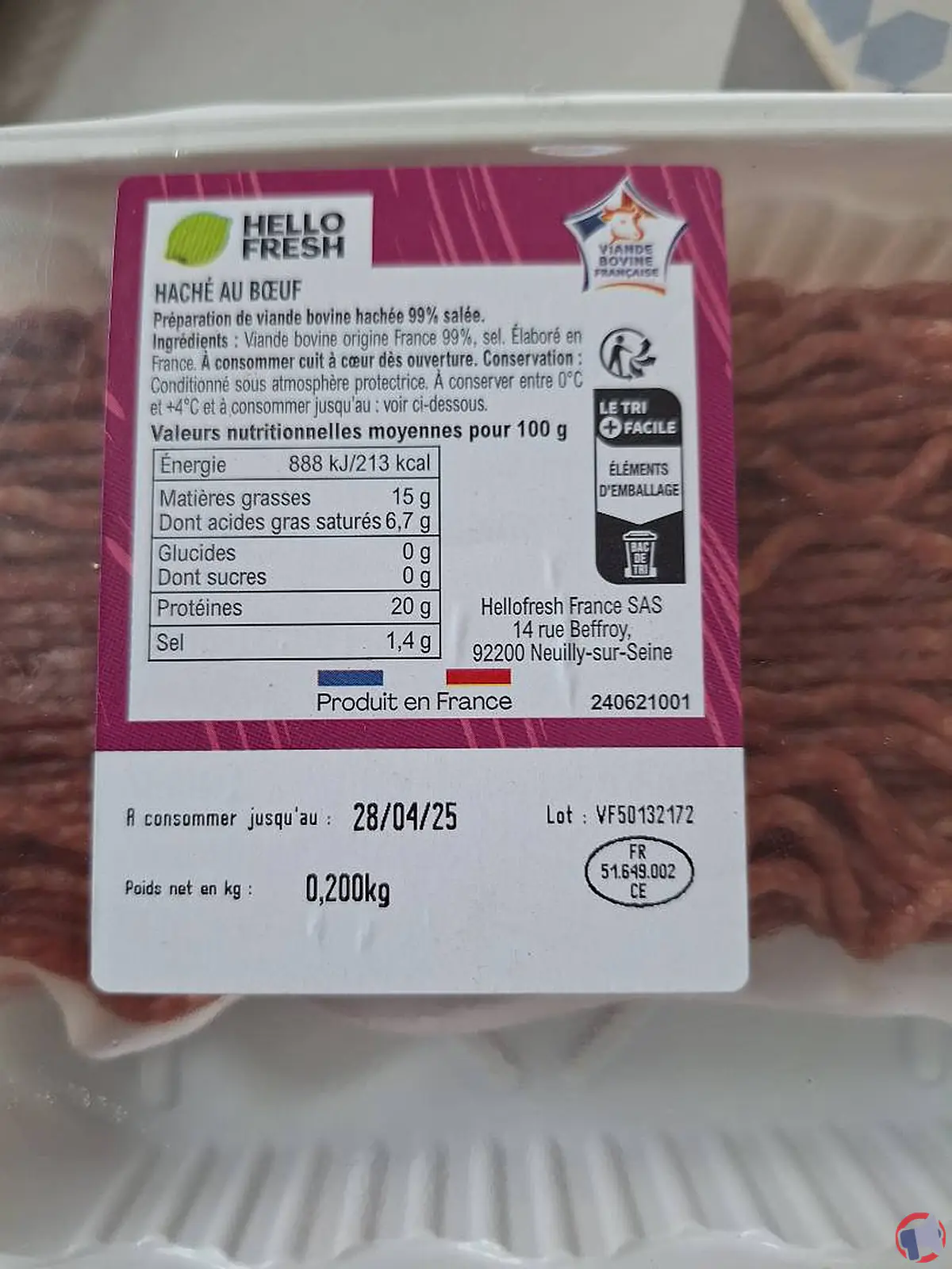 Rappel de produit : erreur d'étiquetage sur la préparation de viande bovine hachée HelloFresh